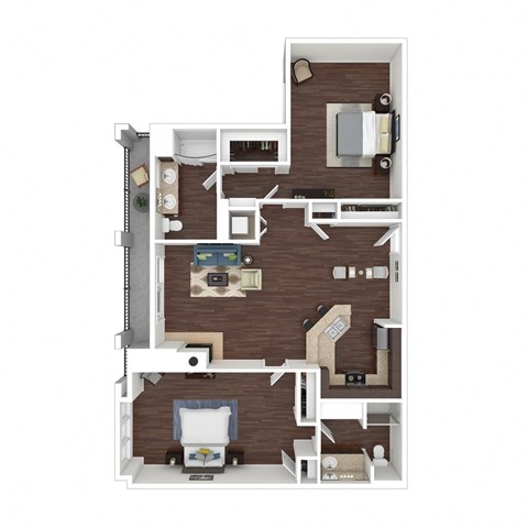 Floor plan for 2 beds, 2 baths, 1308 sqft