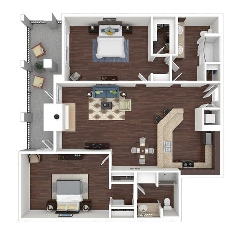 Floor plan for 2 beds, 2 baths, 1173 sqft