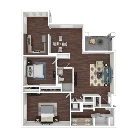 Floor plan for 2 beds, 2 baths, 1195 sqft