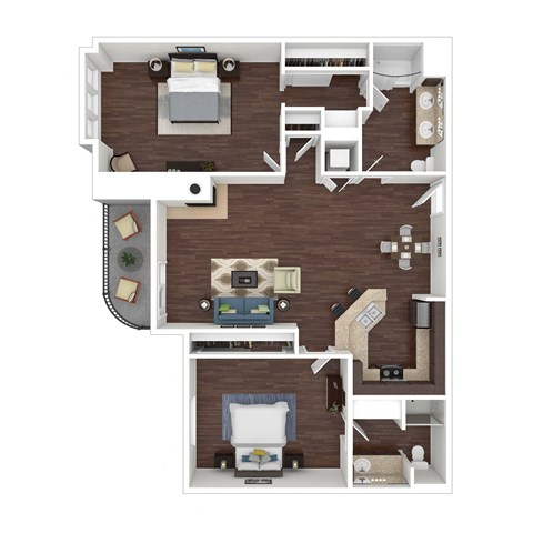 Floor plan for 2 beds, 2 baths, 1213 sqft