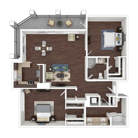 Floor plan for 2 beds, 2 baths, 1222 sqft