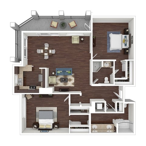 Floor plan for 2 beds, 2 baths, 1222 sqft