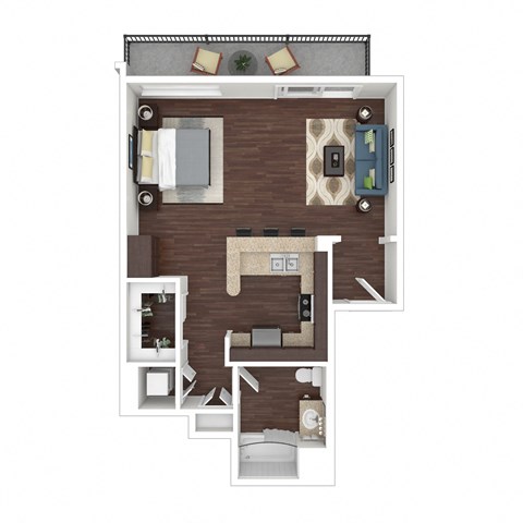 Floor plan for studio, 1 bath, 589 sqft