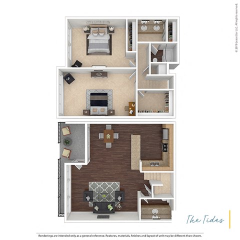 Floor plan for 2 beds, 2.5 baths, 1285 sqft