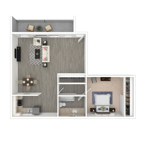 Floor plan for 1 bed, 1 bath, 520 sqft