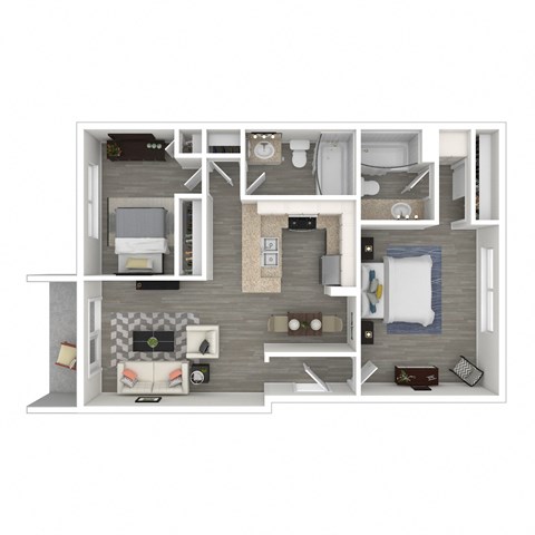 Floor plan for 2 beds, 2 baths, 791 sqft