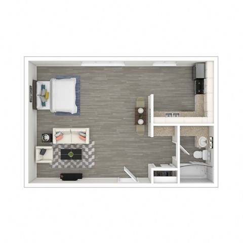 Floor plan for studio, 1 bath, 400 sqft