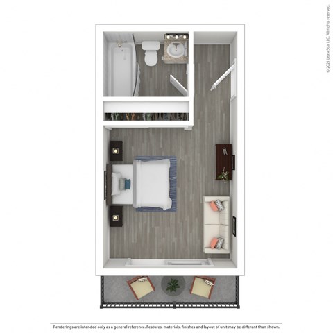 Floor plan for studio, 1 bath, 250 sqft