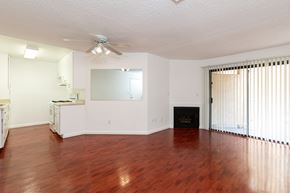 Los Angeles apartment for rent - Living Room with Hardwood Floors, Fireplace and Patio Doors