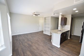 A kitchen and living room