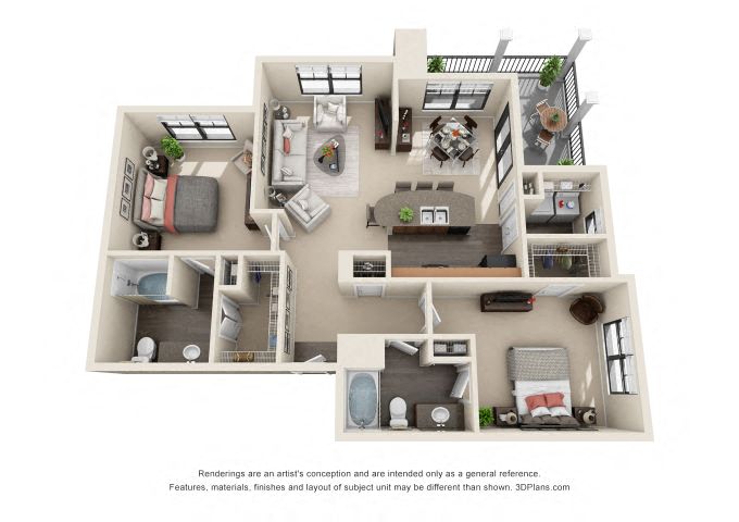 Floor plan for 2 beds, 2 baths, 1158 sqft