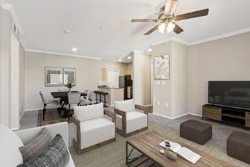 San Antonio apartment for rent - a living room with couches and chairs and a tv