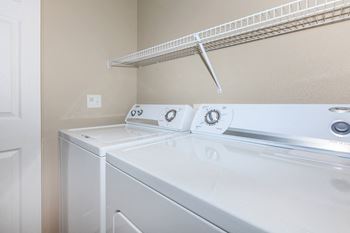 A washer and dryer in the laundry room of a house