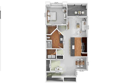Floor plan for 1 bed, 1 bath, 928 sqft