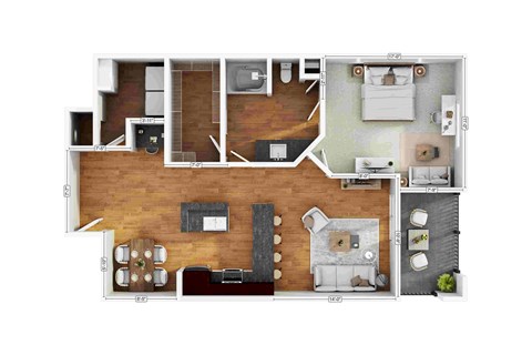 Floor plan for 1 bed, 1 bath, 862 sqft