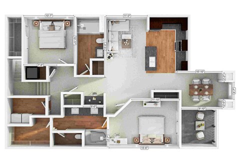 Floor plan for 2 beds, 2 baths, 1259 sqft
