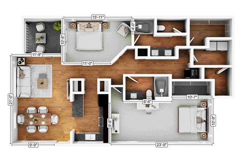 Floor plan for 2 beds, 2 baths, 1321 sqft