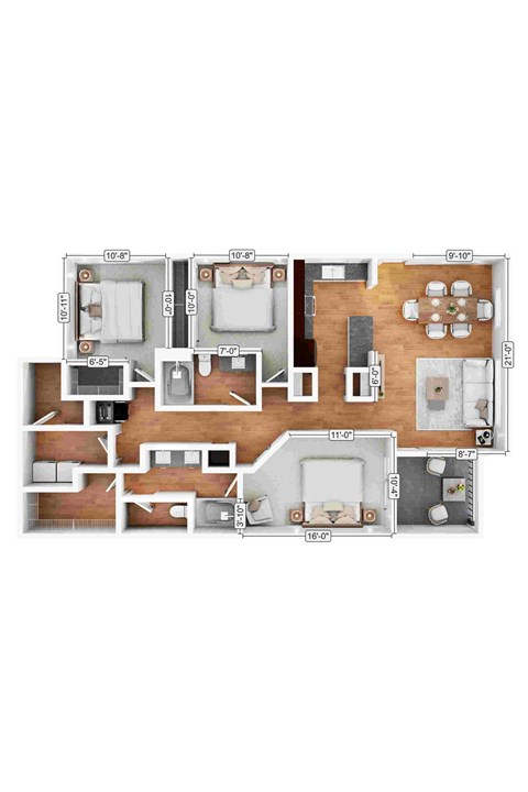Floor plan for 3 beds, 2 baths, 1310 sqft