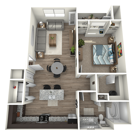 Floor plan for 1 bed, 1 bath, 774 sqft