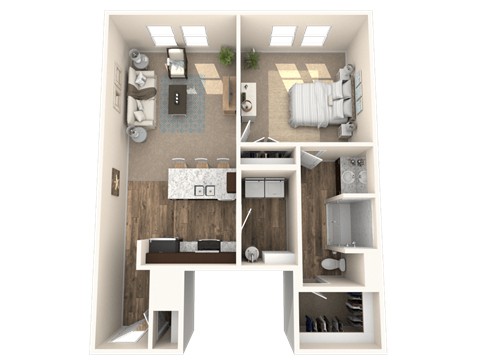 Floor plan for 1 bed, 1 bath, 818 sqft