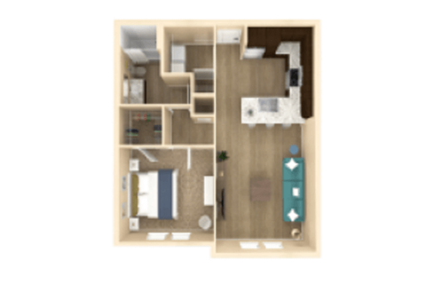 Floor plan for 1 bed, 1 bath, 802 sqft