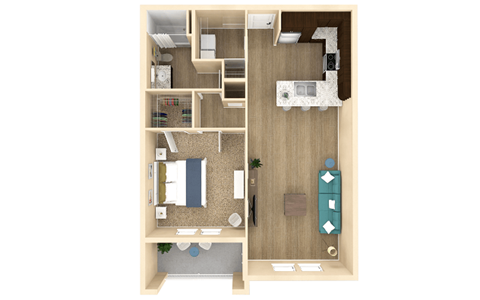 Floor plan for 1 bed, 1 bath, 829 sqft