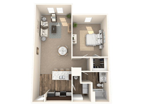 Floor plan for 1 bed, 1 bath, 912 sqft