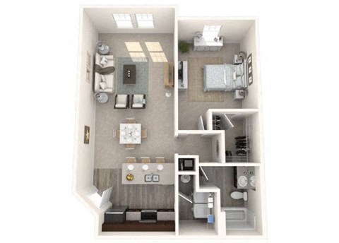 Floor plan for 1 bed, 1 bath, 932 sqft