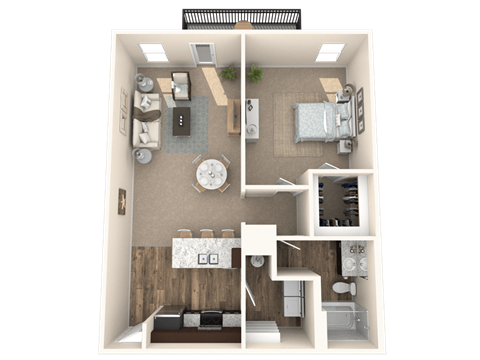 Floor plan for 1 bed, 1 bath, 860 sqft