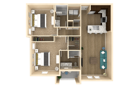 Floor plan for 2 beds, 2 baths, 1140 sqft