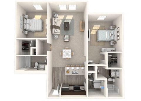 Floor plan for 2 beds, 2 baths, 1167 sqft