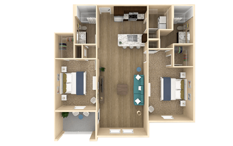 Floor plan for 2 beds, 2 baths, 1156 sqft