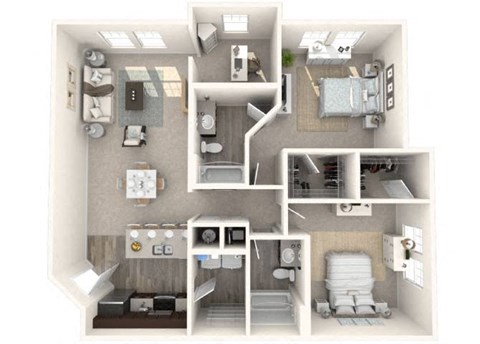 Floor plan for 2 beds, 2 baths, 1219 sqft