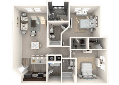 Floor plan for 2 beds, 2 baths, 1153 sqft