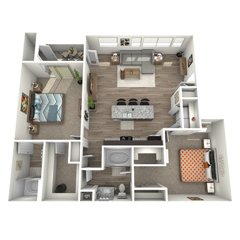 Floor plan for 2 beds, 2 baths, 1140 sqft