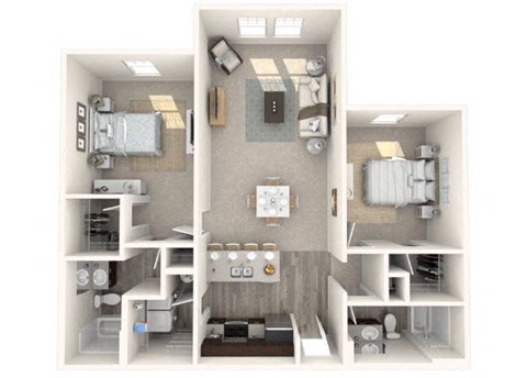 Floor plan for 2 beds, 2 baths, 1151 sqft