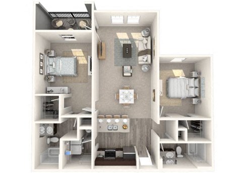 Floor plan for 2 beds, 2 baths, 1144 sqft