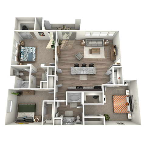 Floor plan for 3 beds, 2 baths, 1252 sqft