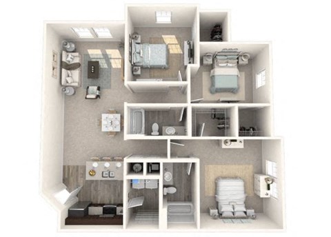Floor plan for 3 beds, 2 baths, 1404 sqft