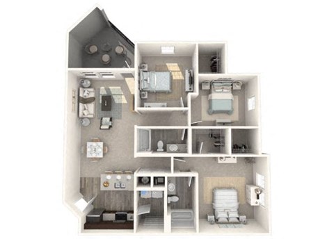 Floor plan for 3 beds, 2 baths, 1329 sqft