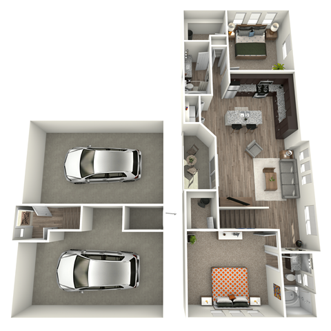 Floor plan for 2 beds, 2 baths, 1199 sqft