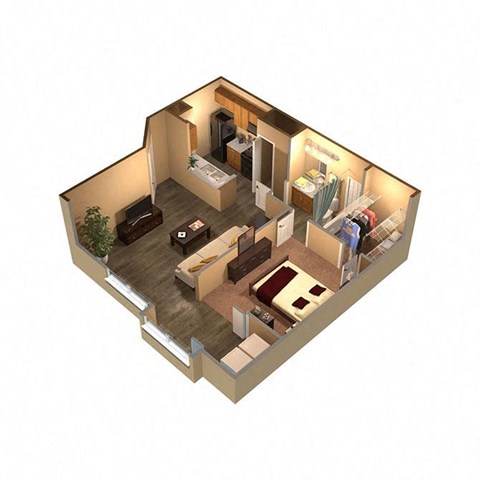 Floor plan for 1 bed, 1 bath, 650 sqft