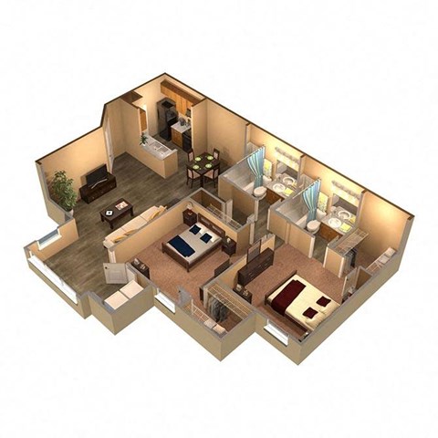 Floor plan for 2 beds, 2 baths, 1085 sqft