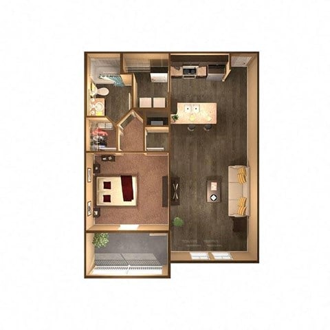 Floor plan for 1 bed, 1 bath, 849 sqft