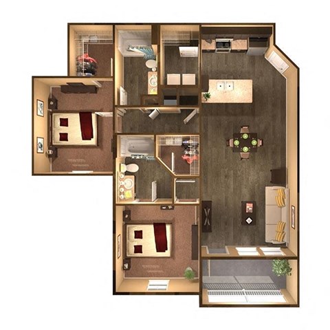Floor plan for 2 beds, 2 baths, 1138 sqft