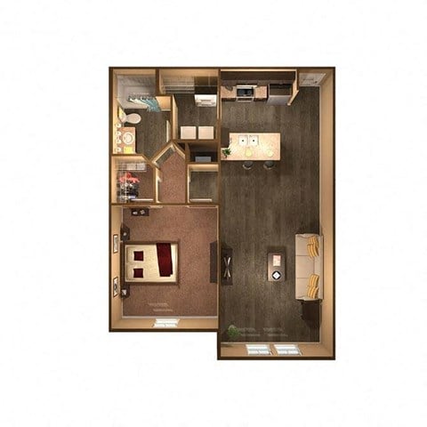 Floor plan for 1 bed, 1 bath, 908 sqft