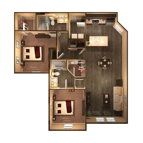 Floor plan for 2 beds, 2 baths, 1214 sqft