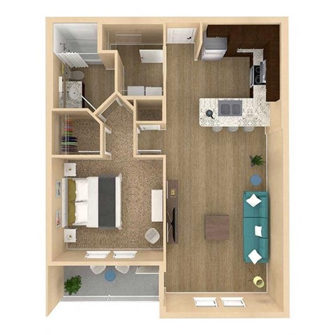 Floor plan for 1 bed, 1 bath, 821 sqft