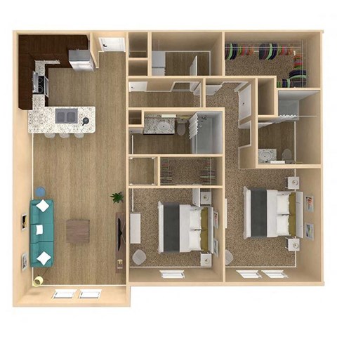 Floor plan for 2 beds, 2 baths, 1176 sqft
