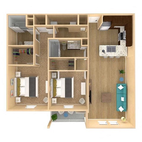 Floor plan for 2 beds, 2 baths, 1120 sqft